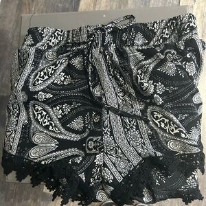 UK2LA Black and White Paisley Shorts with Lace